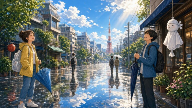 雨後放晴的東京街道，行人收起雨傘