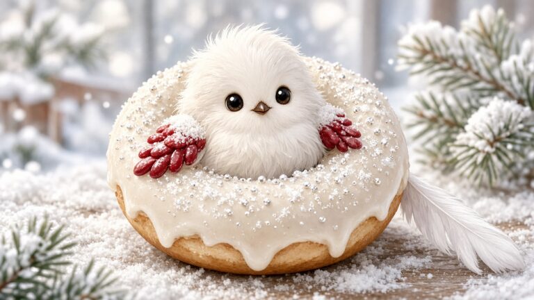 雪之妖精變甜甜圈!Krispy Kreme 北海道限定シマエナガ,10/7 開賣到春季 圓圓白白的雪之妖精鳥造型甜甜圈,中間探出頭的可愛插畫